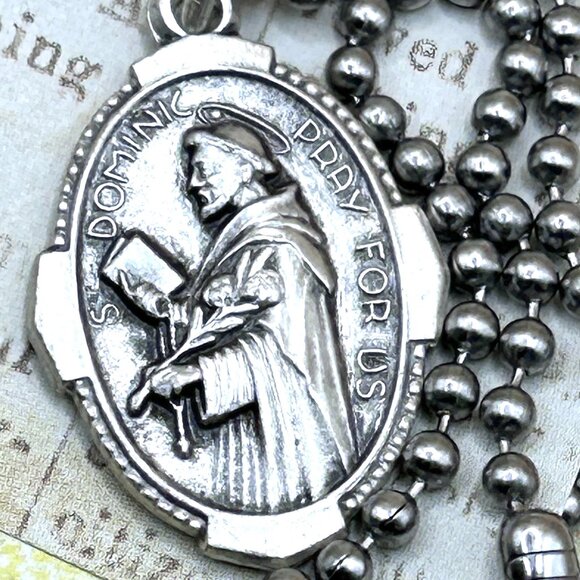 Vintage Saints Dominic and Ann Religious Medal Charm Pendant Long Chain Necklace - Picture 1 of 13